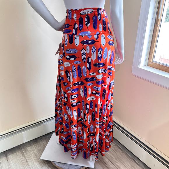 LuLaRoe Women's Maxi Feather Print Multicolor High Waist Skirt Size M - Picture 2 of 9